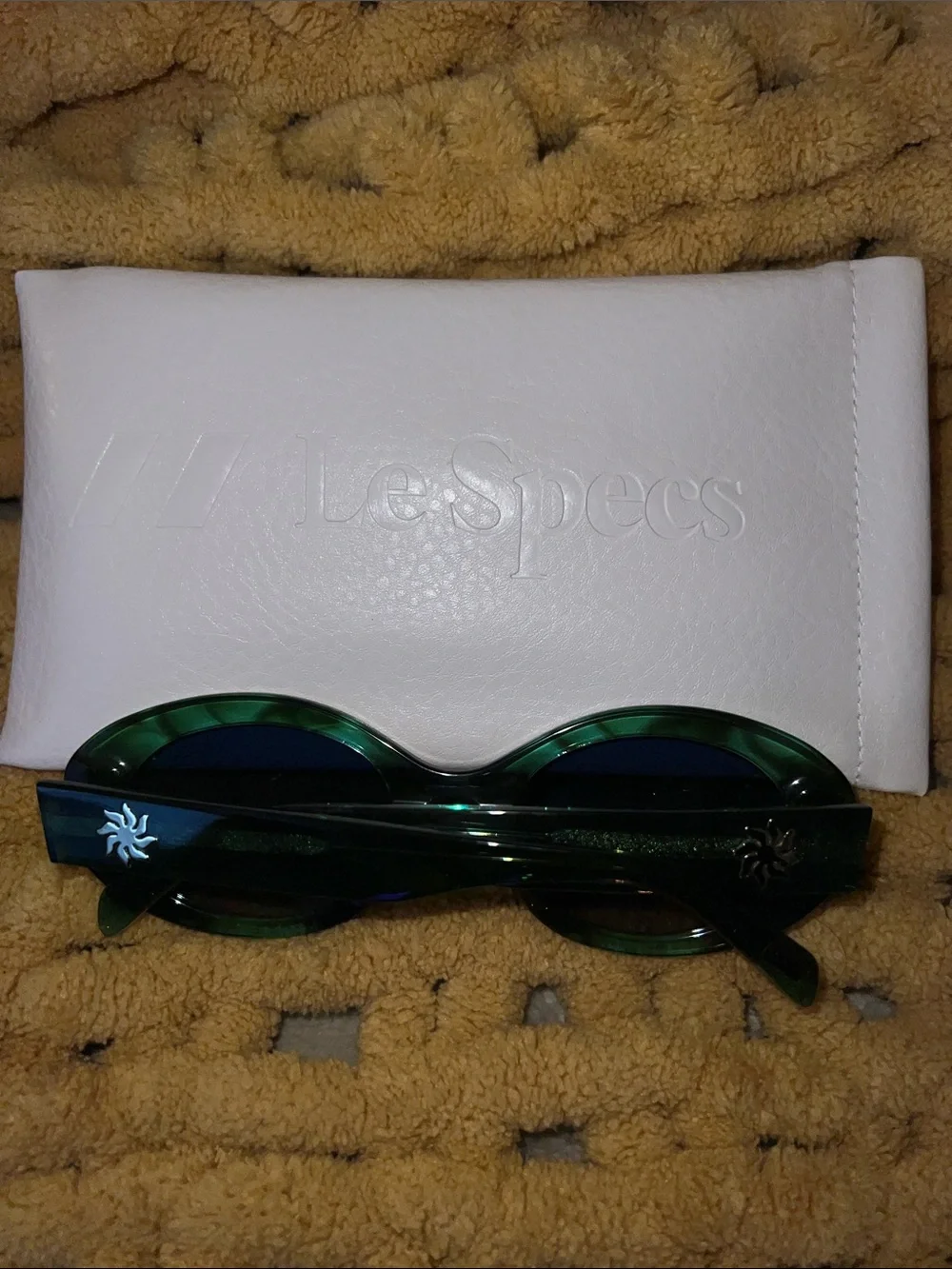 Le Specs Green Oval Frame Sunglasses with Dark Lenses